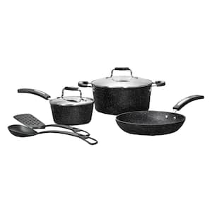 7-Piece Stainless Steel Cookware Set with Bakelite Handles in Black