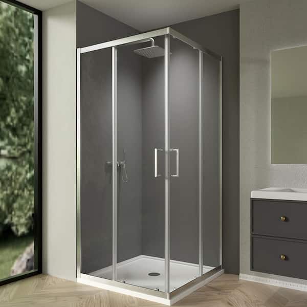 34.625 in. x 34.625 in. W x 72 in. H Framed Corner Sliding Shower Enclosure in Brushed Nickel with Clear Glass