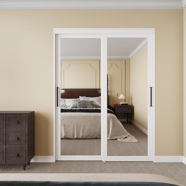 60 in. x 80 in. 1 Lite Mirror Glass White Finished Interior Closet Bypass Sliding Door with Hardware
