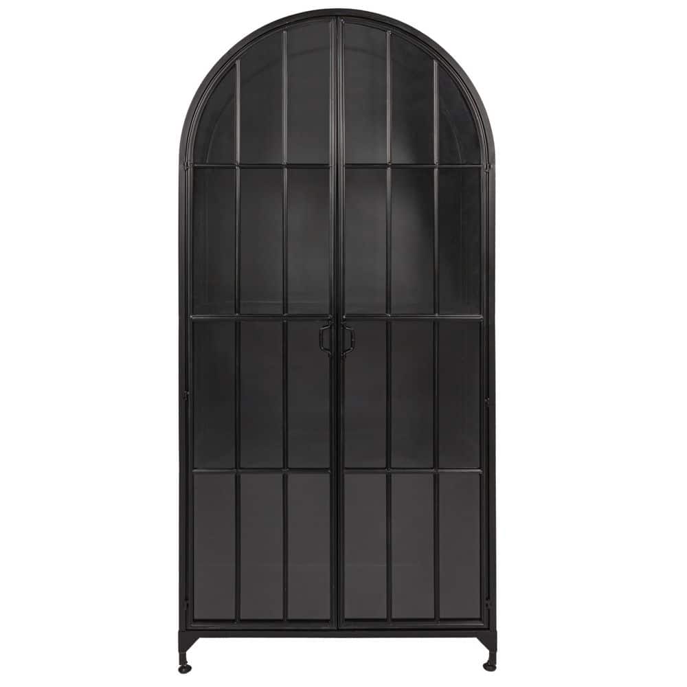Arched Black Iron and Glass Office Storage Cabinet