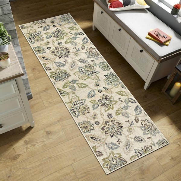 Jacobean Beige 2 ft. 7 in. x 8 ft. Oversized Floral Polypropylene Area Rug