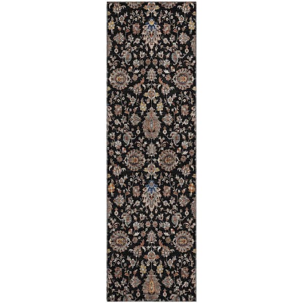 Mayfield Premium Machine Washable Abstract AMF2192 Black 2 ft. x 7 ft. Runner Rug