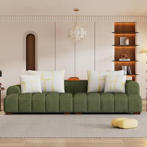 103.9 in. Round Arm Modern Corduroy Fabric Rectangle Comfy Sofa in Green with 4 Pillows for Living Room, Bedroom, Office
