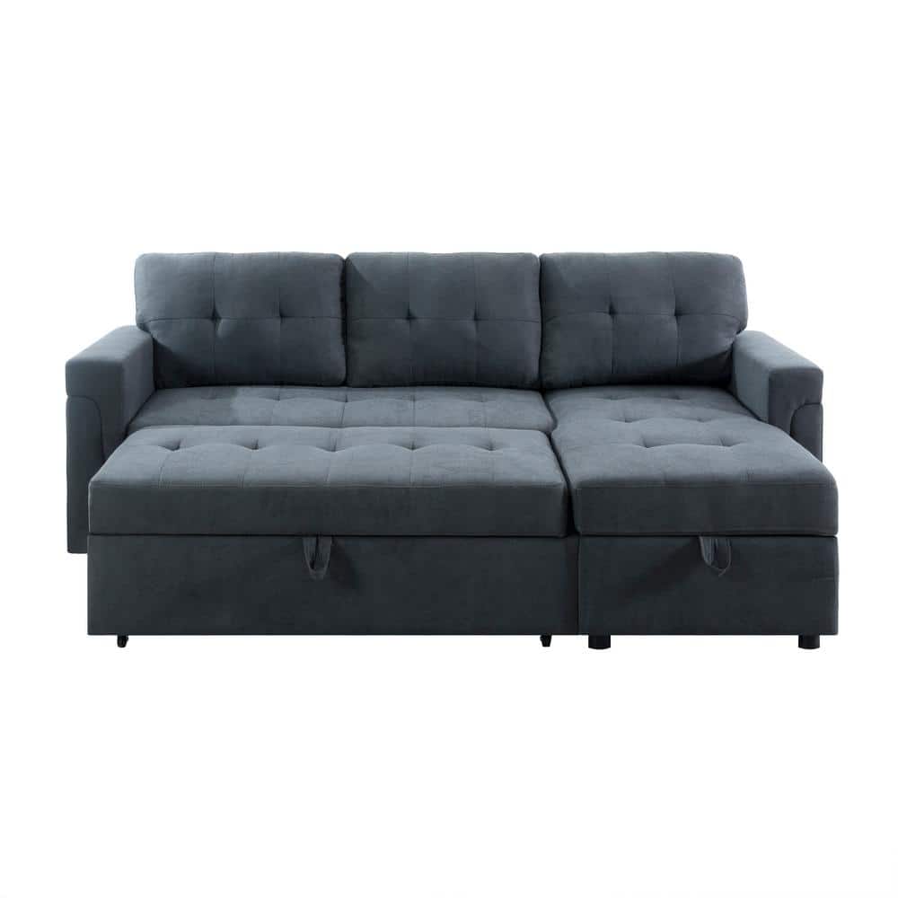 84 in. Square Arm 1-Piece Velvet L-Shaped Sectional Sofa in. Dark Gray with Chaise