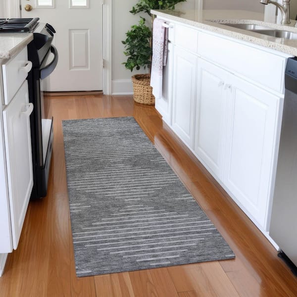 Mayfield Premium Machine Washable Abstract AMF1016 Charcoal 2 ft. 3 in. x 7 ft. 6 in. Runner Rug