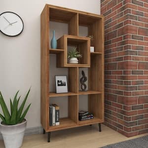 70 in. 5 Shelves Wooden Stationary Brown Geometric Shelving Unit