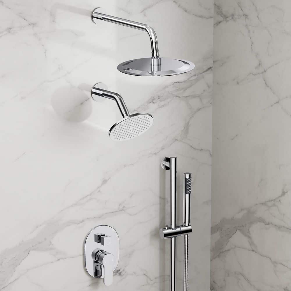 GRANDJOY ClassicRain 3 in 1 Showers with Valve 3-Spray Dual Wall