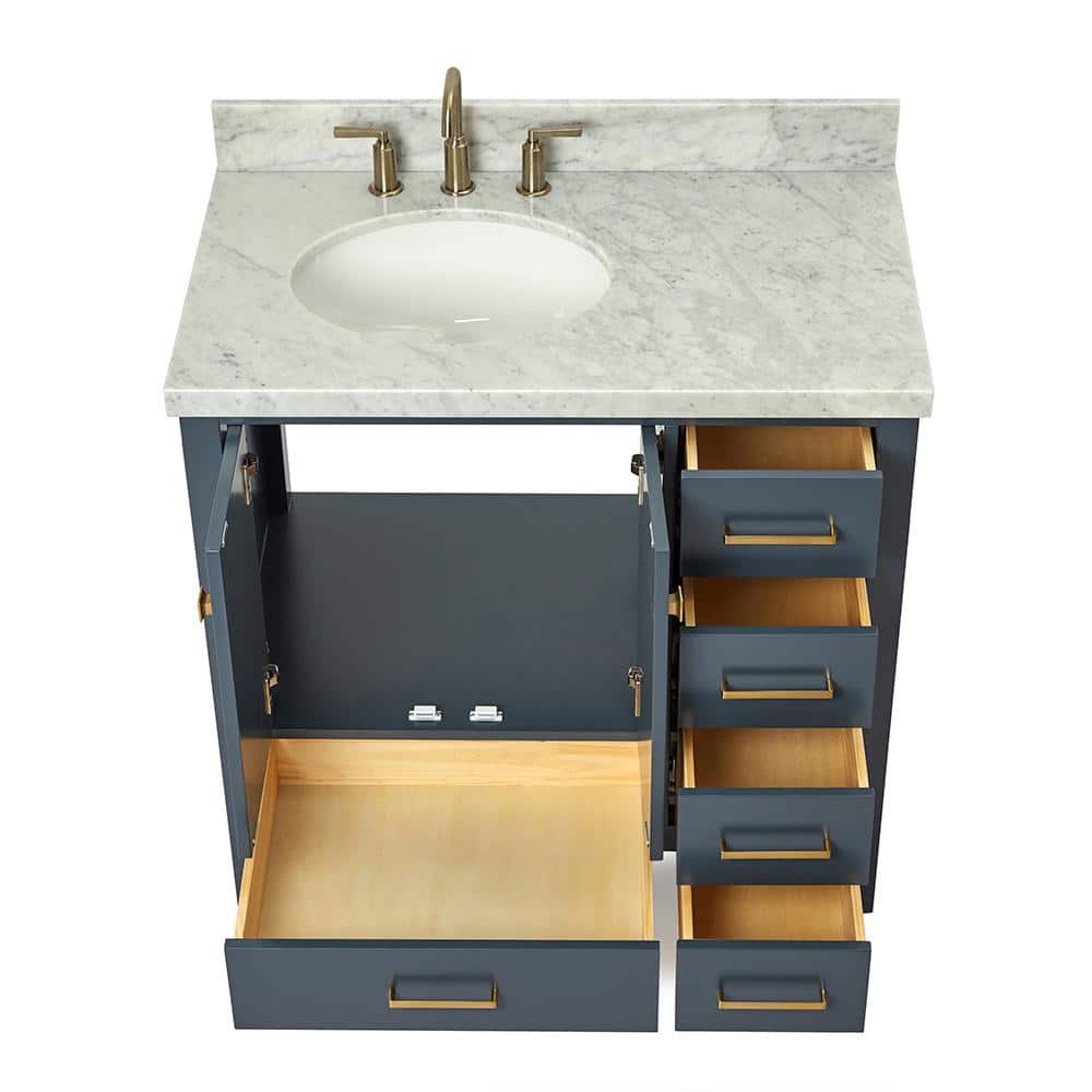Midnight Blue Marble Top Single Basin Vanity with Brass Hardware