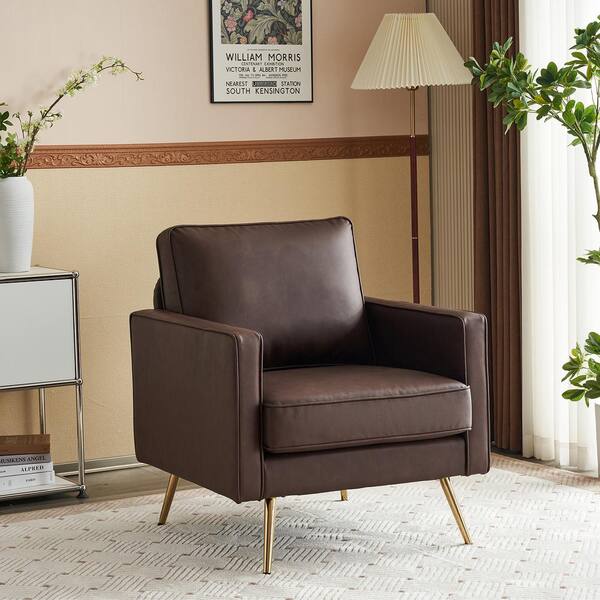 Karl home VINGLI 28.74 in. W Coffee Brown Faux Leather Arm Chair with Cushions