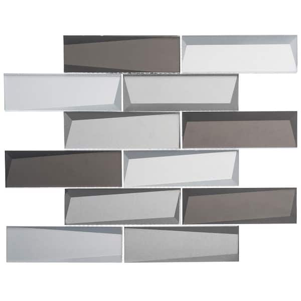 Daazen Dove Black/Gray/White 5 in. x 6.5 in. 3-D Look Brick-Joint Glass Mosaic Wall Tile Sample