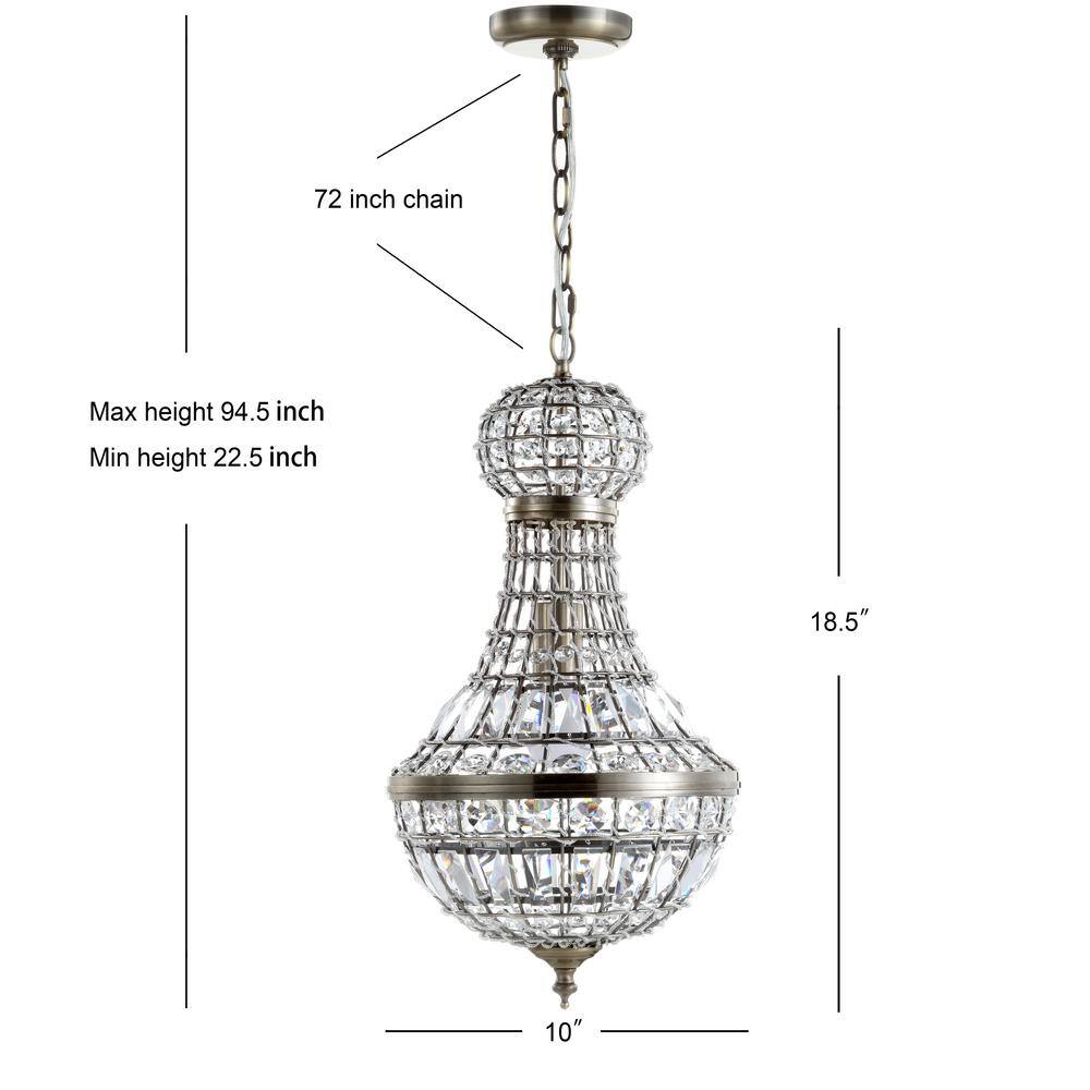 Regina Antique Brass 10" Crystal Empire LED Pendant Adjustable Height