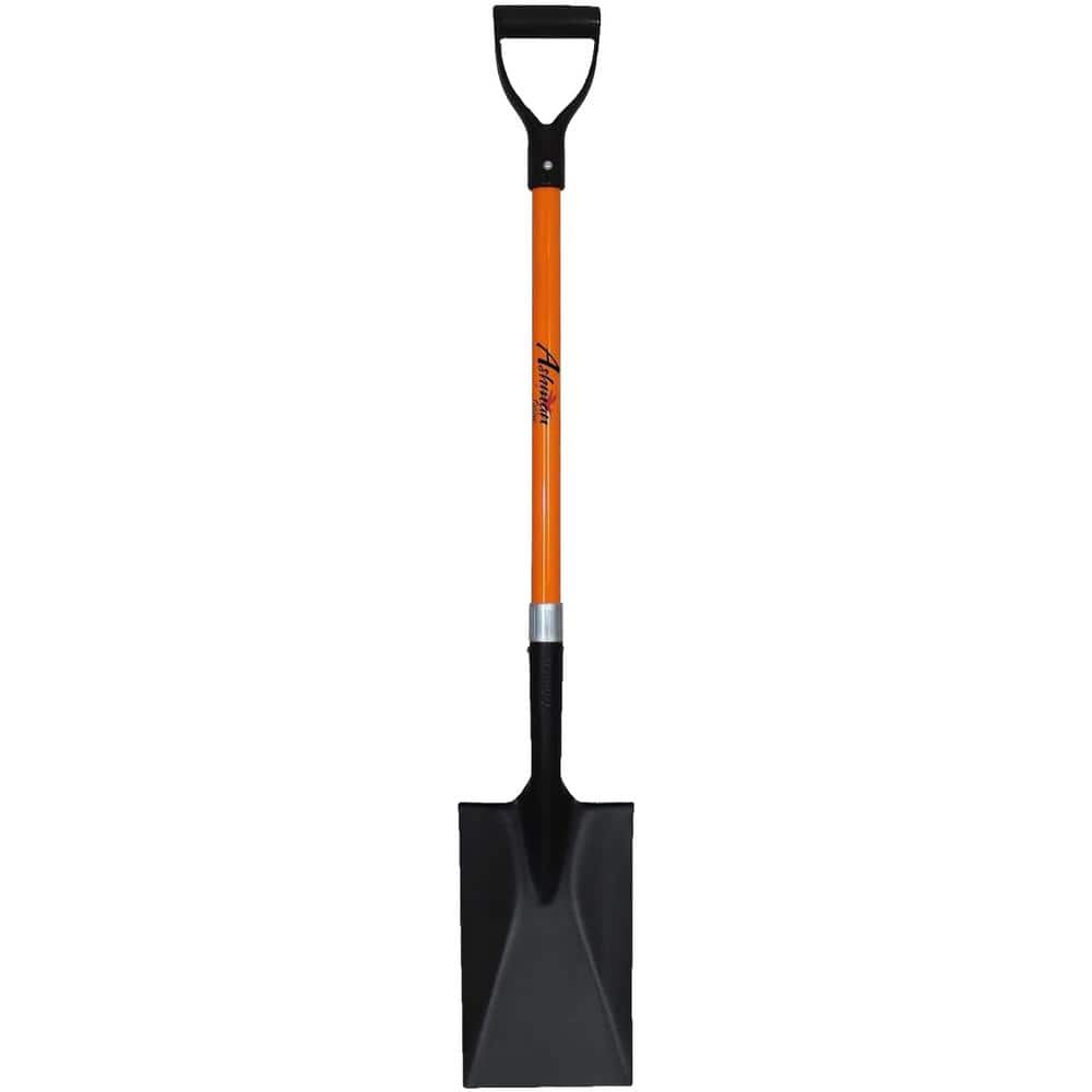 Heavy-Duty Orange Fiberglass D-Handle Steel Spade Shovel, 41 Inches