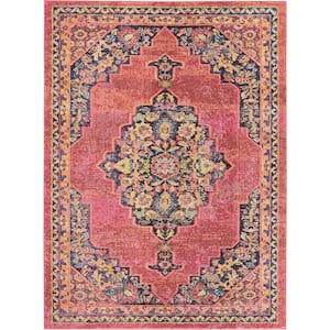 Passionate Pink/Flame 5 ft. x 7 ft. Persian Vintage Area Rug