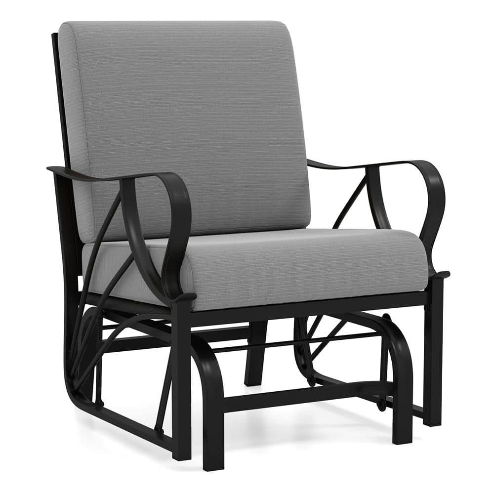 Metal Outdoor Glider Chair Smooth Rocking Single Chair with Thick Gray Cushions and Heavy-Duty Metal Frame price history on PriceWatchPro