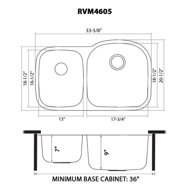 蓑（みの） Ruvati 33 x 22 inch Workstation Drop-in 40/60 Double Bowl