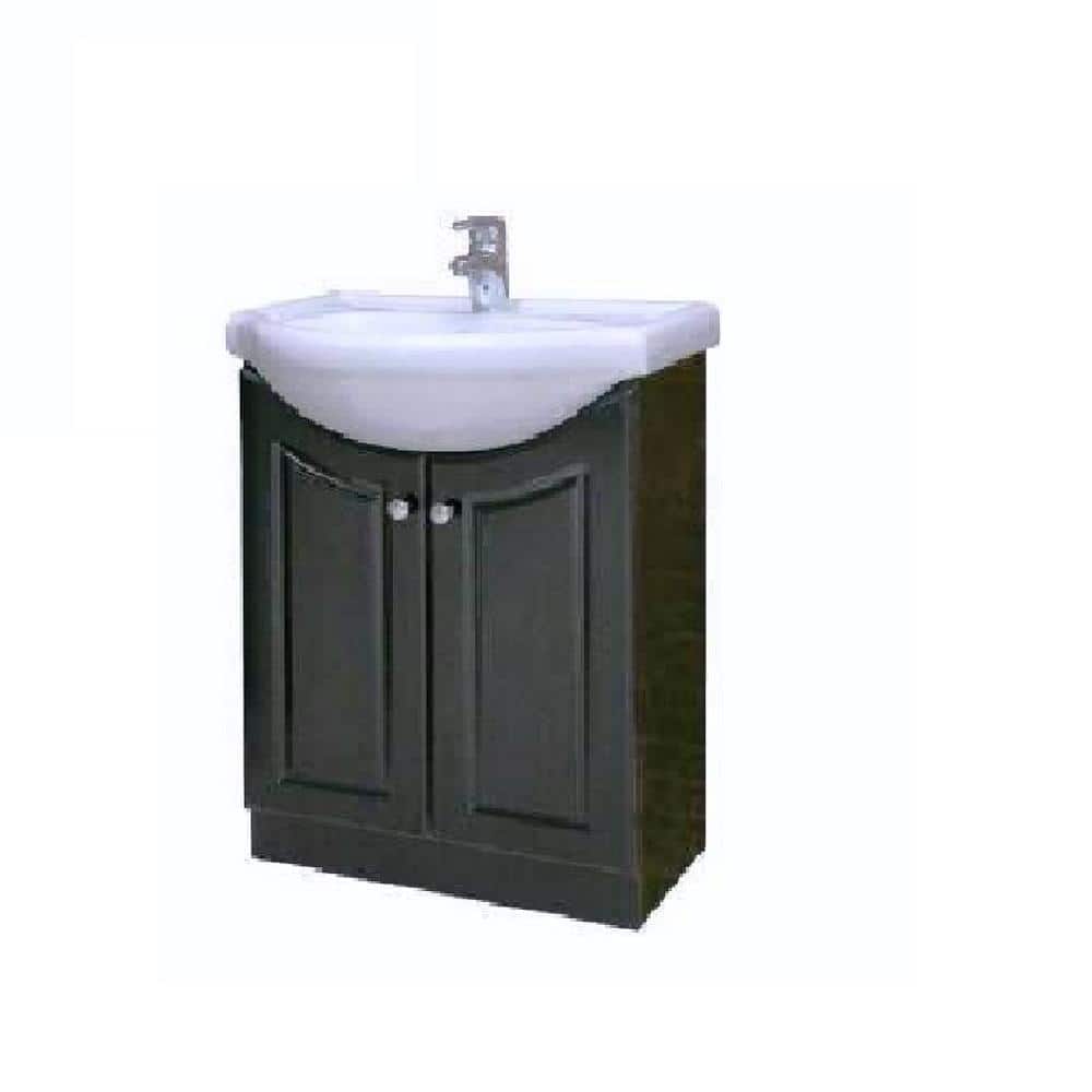 24" Satin Black MDF Freestanding Vanity with White Ceramic Top