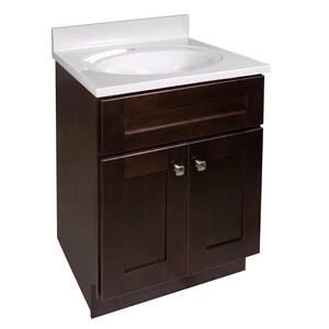 Brookings 25 in. 2-Door Bathroom Vanity in Espresso with Cultured Marble Solid White Top (Ready to Assemble)