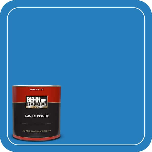 BEHR PREMIUM PLUS 1 qt. #P510-6 Brilliant Blue Flat Exterior Paint & Primer