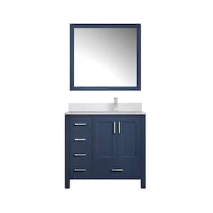Jacques 36 in. W x 22 in. D Right Offset Navy Blue Bath Vanity, White Quartz Top, Faucet Set, and 34 in. Mirror
