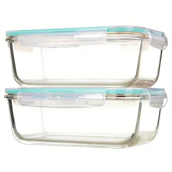 2-Pack Green 63 oz. Glass Food Storage Containers with Airtight Lids, Microwave, Oven, Freezer and Dishwasher Safe
