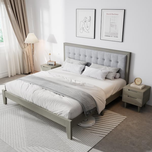 CHRISTOPHER KNIGHT HOME Netia Gray Upholstered Rubberwood Frame California King Size Platform Bed with Padded Headboard