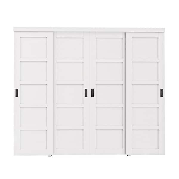 96 in. x 80 in. Paneled 5-Lite Blank Pattern White Primed MDF Require Assemble Sliding Door with Hardware Kit