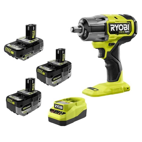 ONE+ 18V Lithium-Ion 4.0 Ah Battery, 2.0 Ah Battery, and Charger Kit & ONE+ HP 18V Brushless 1/2 in. Impact Wrench