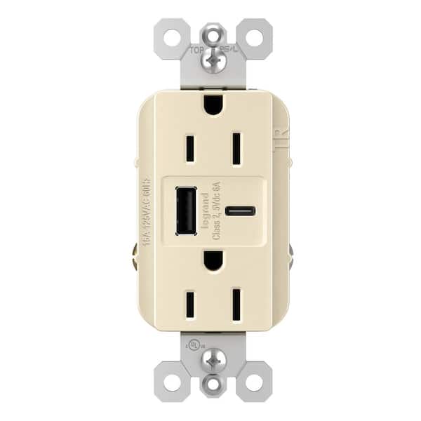 radiant 15 Amp 125-Volt Decorator Duplex Outlet with 6.0 Amp Type A/C USB, Light Almond