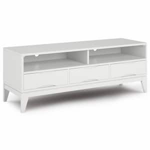 Harper Solid Hardwood 60 in. Wide Mid Century Modern TV Media Stand in White Fits TVs up to 65 in.