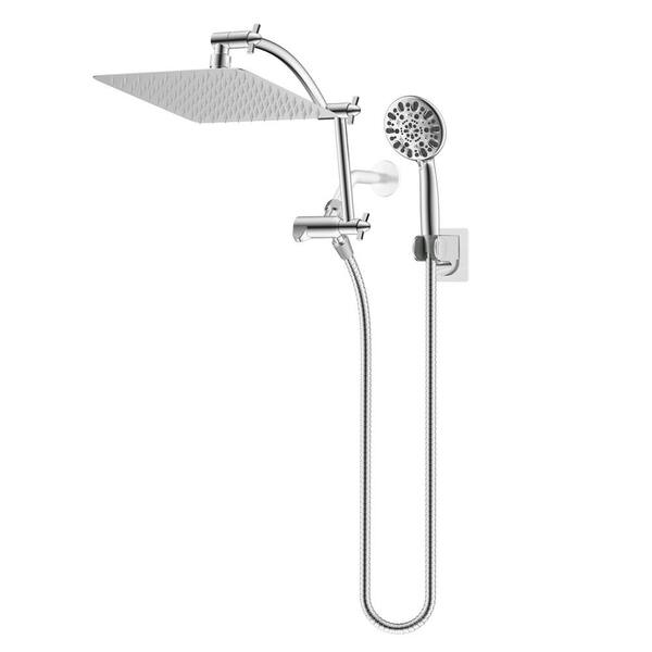 Hibbent Metal 7-spray 10 in. Dual Wall Mount Fixed and Handheld Shower Head 1.8 GPM in Chrome Finish