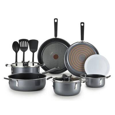 12-Piece Nonstick Cookware Set with Lids in Grey