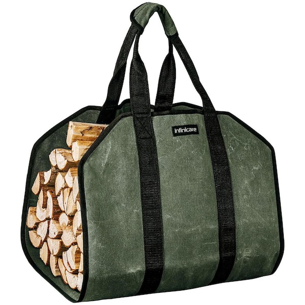 Angel Sar Green Heavy Duty Canvas Firewood Carrier Bag with Handles for Easy Transport and Outdoor Camping Adventures