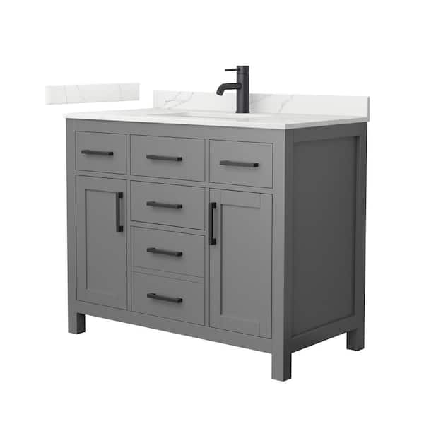 Wyndham Collection Beckett 42 in. Single Freestanding Dark Gray Bath Vanity with Giotto Quartz Top (Assembled)