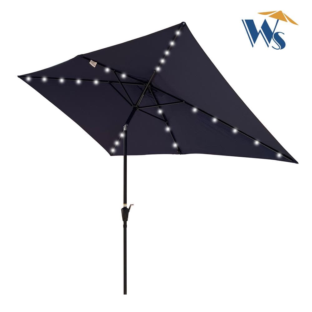 10 ft. x 6.5 ft. LED Lighted Market Solar Outdoor Umbrellas with Crank and 