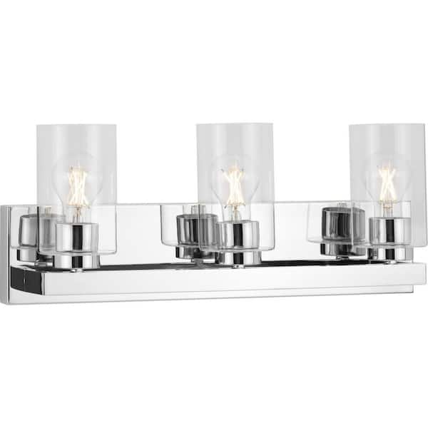 Progress Lighting Goodwin Collection 21 in. 3-Light Polished Chrome Modern Vanity Light with Clear Glass for Bathroom