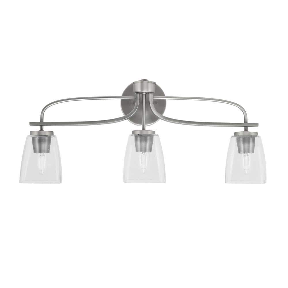 Olympia 26 in. 3-Light Graphite Vanity Light Square Clear Bubble Glass Shad