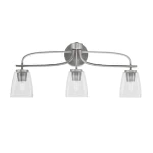 Olympia 26 in. 3-Light Graphite Vanity Light Square Clear Bubble Glass Shade