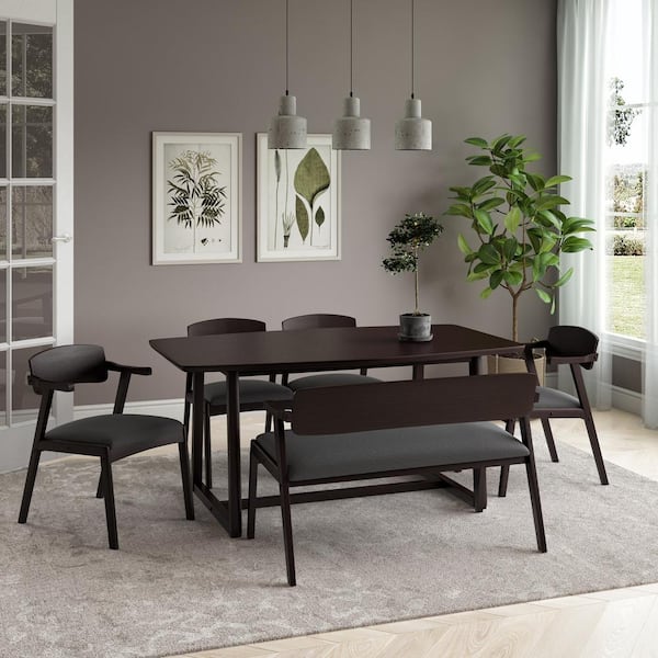 Mid Century Modern Wood Dining Set, Charcoal Gray Dining Room Set