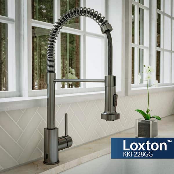 Loxton Single Handle Touchless Pull-Down Sprayer Kitchen Faucet in Gunmetal Grey