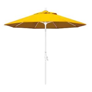 9 ft. Matted White Aluminum Market Patio Umbrella with Collar Tilt Crank Lift in Sunflower Yellow Sunbrella