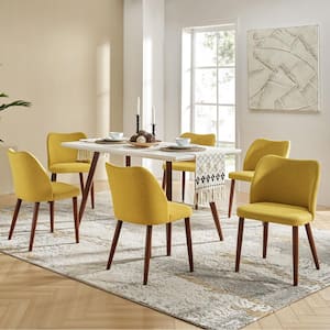 Eliseo Mustard Modern Upholstered Dining Chair with Solid Wood Legs Set of 6