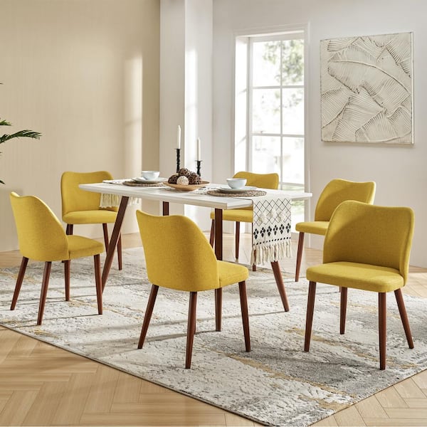 JAYDEN CREATION Eliseo Mustard Modern Upholstered Dining Chair with Solid Wood Legs Set of 6