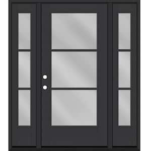 Legacy 68 in. x 80 in. Icon 3 Lite Modern Clear Glass RHIS Black Mahogany Fiberglass Prehung Front Door w/Dbl 14in.SL