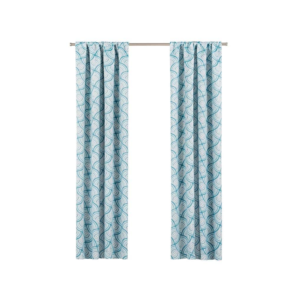 Teal Geometric Blackout Polyester Rod Pocket Curtain Panel