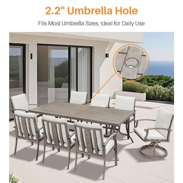 TWT Aluminum Outdoor Dining Table For 8, 62.8" - 82.5" Extendable Patio Dining Table With Umbrella Hole On Top With X-Shaped Frame Easy To Assemble For Backyard Garden Yard Porch Deck