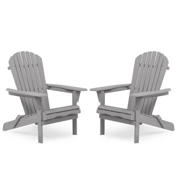 Gray Wood Foldable Patio Lounge Chair Adirondack Chair (Set of 2)