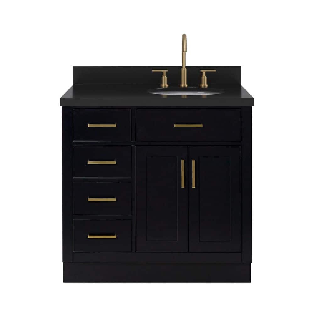 Hepburn 36 in. Single Sink Freestanding Bath Vanity in Black with Carbon Black Quartz Top price history on PriceWatchPro