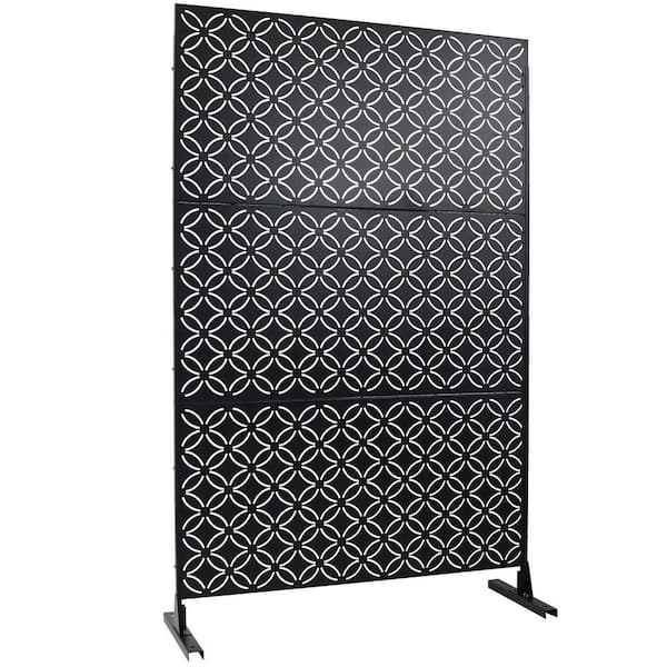 Miscool Anky 76 in. H x 48 in. W Steel Garden Fence, Metal Privacy Screens and Panels with Free Standing in Black