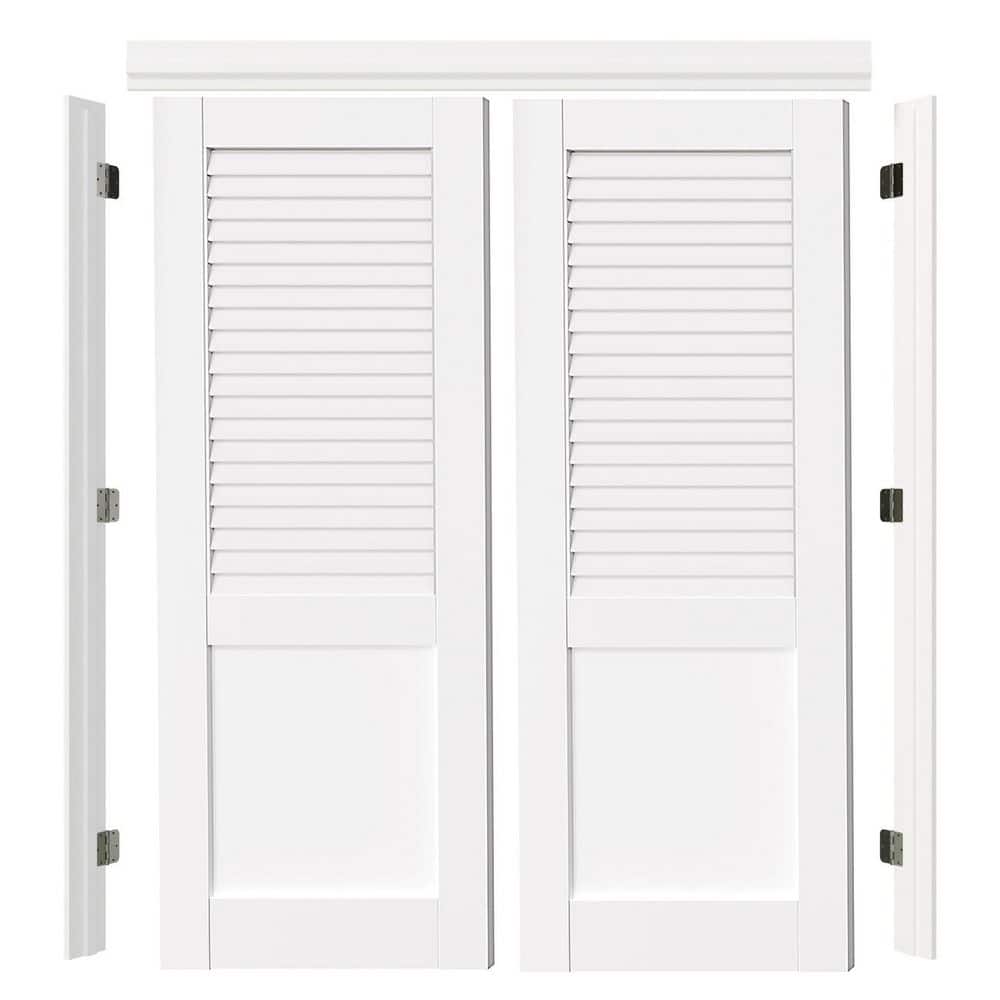 56 in. x 80 in. Half-Louver White Primed Pine Wood Core Double Pre-Hung French Door with Quick Assemble Jamb price history on PriceWatchPro