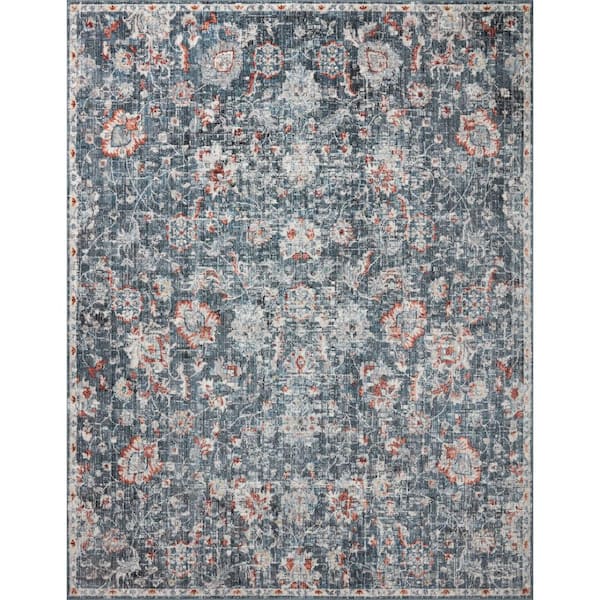 Cassandra Blue/Rust 6 ft. 7 in. x 9 ft. 3 in. Oriental 100% Polypropylene Pile Area Rug